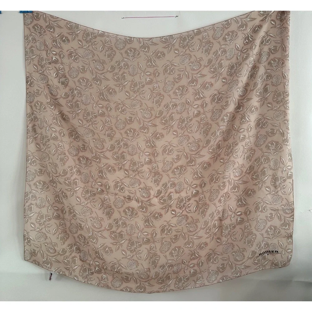 Rodier Paris Floral Square Scarf Made in France Pink Rose Botanical 30x30